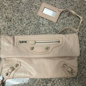 Balenciaga light pink clutch with strap